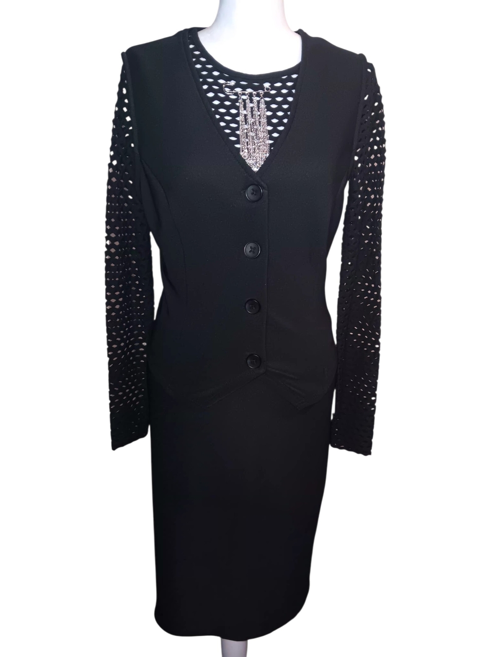 Maze Collection Black Button-Front Skirt Set